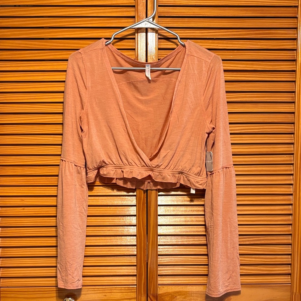 Free People Peach Long Sleeve Crop Top